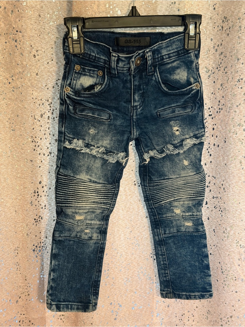 Kids Distressed Skinny Jeans - Dark Blue Washed